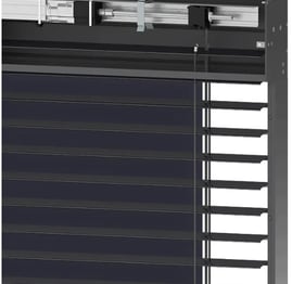 a closed roller shutter shutter shuttered window with blinds