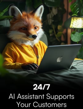 a fox answering customer inquiry from bed during night