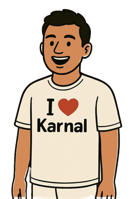 A graphic showing a boy wearing t-shirt that says I Love Karnal