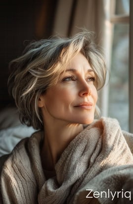  woman with flowing hair outdoors, radiating peace and natural joint wellness