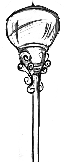 Ilustração de um poste de iluminação pública com uma luminária esférica na parte superior do objeto.