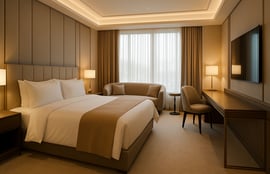 High-end hotel room with custom furniture, part of BRB Engineering’s work in the hospitality sector