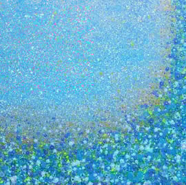 a painting of a blue sky with a blue sky and a white background