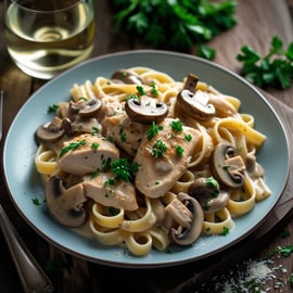 Cremige Hähnchen-Pilz-Pasta