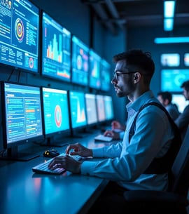 om care analizează graficele pe monitoare futuristice si date importante testând strategii