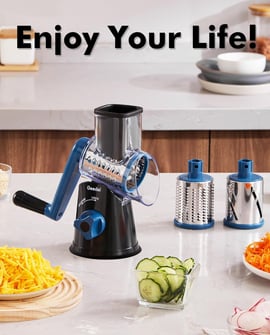 Kitchen Mandoline Vegetable Slicer with 3 Interchangeable Blades, Easy to Clean Rotary Grater Slicer
