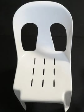 Commercial grade plastic event chair for indoor and outdoor use for hire in Redlands.