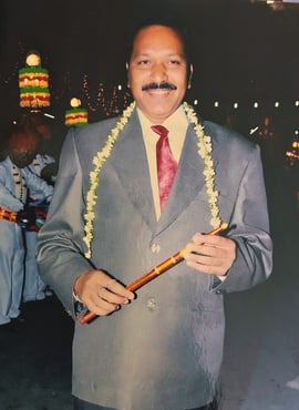 Owner Manohar Lal ready to master the band during a night marriage show.