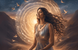 woman meditating light language activation code healing universe awakening dress 