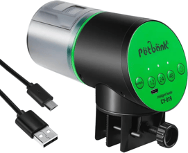 Petbank Alimentador Automático de Peces Recargable con Temporizador y Cable de Carga USB