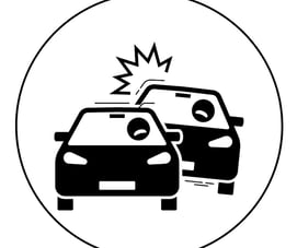 Image of of car accident using black and white cartoon drawing. Accident caused gastroparesis.