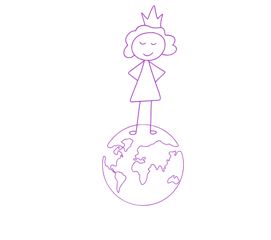 Female princess stick figure standing on top of earth.