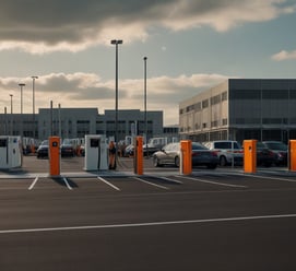 parking d'usine équipé de bornes de recharge pour voiture électrique
