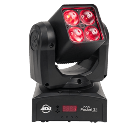 a moving light with red lights and a black background