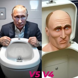 a putin in a suit and tie dyes a fake head of a man in