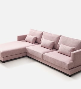 Sofá fijo rosa con chaise longue y diseño minimalista
