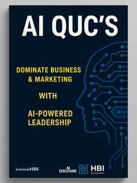 Cover of "AI QUC’s: Leadership Redefined" — an AI-powered business strategy ebook by HBI Ecosystem.