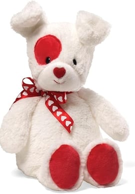 Gund plush white doggy with red hearts patches on it