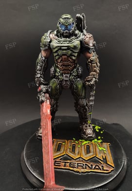 Resin figure of a sci-fi warrior with battle-worn armor, hand-painted for fans of brutal action them