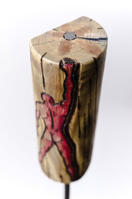 Hang, height 119cm (with stand),Sculpture with steel and engraved wood