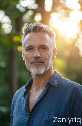 confident middle-aged man standing in warm outdoor light, representing vitality and natural glucose
