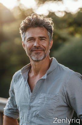 smiling mature man outdoors in soft sunlight, representing natural glucose support and balanced bloo