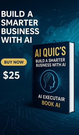 Promo image of AI QUC’S e-book showing futuristic tech design and $25 sales badge for entrepreneurs