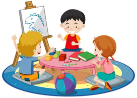 a group of children playing with a drawing on a table