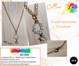 Collier doré cristal autrichien blanc givré étoile dorée Zirconium Les Couleurs de Lo