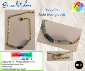 Bracelet doré Sodalite Jade bleu glacier Les Couleurs de Lo