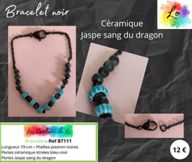 Bracelet noir céramique Jaspe sang du dragon Les Couleurs de Lo