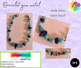 Bracelet gun métal Jade bleu Lapis lazuli Les Couleurs de Lo