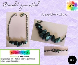 Bracelet gun métal Jaspe black zébra Les Couleurs de Lo