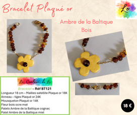 Bracelet Plaqué or fleur bois ocre Ambre de la Baltique Les Couleurs de Lo