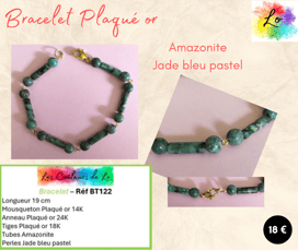 Bracelet Plaqué or Amazonite Jade bleu pastel Les Couleurs de Lo