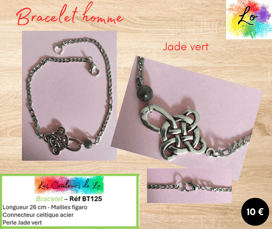 Bracelet argenté nœud celtique acier Jade vert Les Couleurs de Lo
