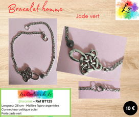 Bracelet argenté nœud celtique acier Jade vert Les Couleurs de Lo