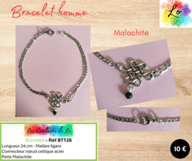 Bracelet argenté nœud celtique acier Malachite Les Couleurs de Lo