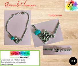 Bracelet argenté tresse celtique acier Turquoise Les Couleurs de Lo
