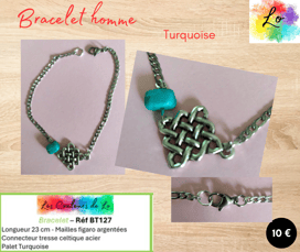 Bracelet argenté tresse celtique acier Turquoise Les Couleurs de Lo