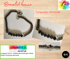 Bracelet gun métal Turquoise africaine Les Couleurs de Lo