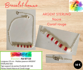 Bracelet Argent sterling Nacre Corail rouge Les Couleurs de Lo