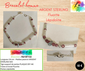 Bracelet Argent sterling Fluorite Lépidolite Les Couleurs de Lo