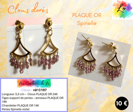 Boucles clous Plaqué or chandelier Plaqué or Spinelle violet Les Couleurs de Lo