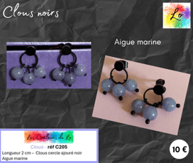 Boucles clous cercle noir ajouré Aigue marine Les Couleurs de Lo
