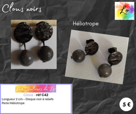 Boucles clous disque martelé noir Héliotrope Les Couleurs de Lo