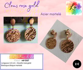 Boucles clous rose gold disque métal martelé Les Couleurs de Lo