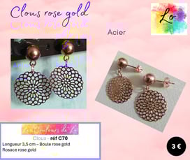 Boucles clous rose gold rosace métal Les Couleurs de Lo