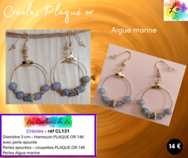 Créoles Plaqué or Aigue marine Les Couleurs de Lo