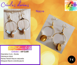 Créoles dorées 3 cm disques Nacre jaune Nacre blanche Les Couleurs de Lo